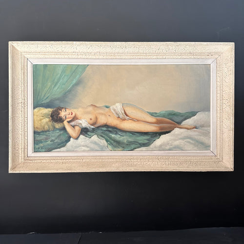 Impressive Reclining Nude French Original Mid Century Oil Painting on Canvas Signed & Framed