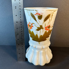 Load image into Gallery viewer, Beautiful French Antique White Milk Glass Vase Handpainted Gold/Orange