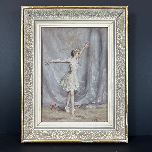 French Antique Original Oil Painting “Ballerine en Pointe” Original Frame Artist Signature.