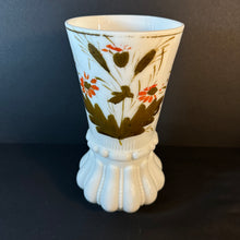 Load image into Gallery viewer, Beautiful French Antique White Milk Glass Vase Handpainted Gold/Orange