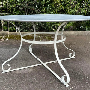 French Vintage Large Round Zinc Top Garden Table 135cm Seats 6-8