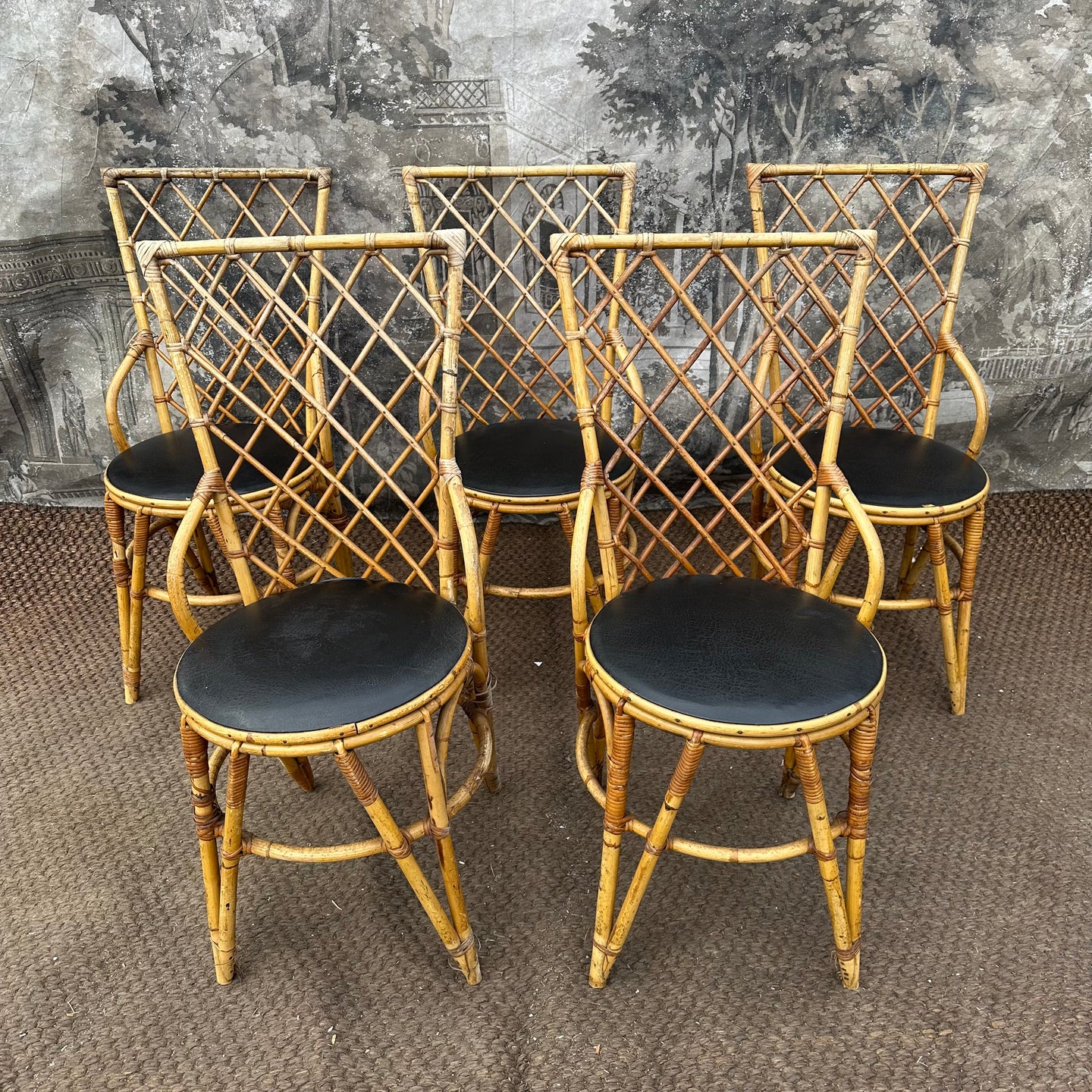 Fabulous Vintage French Bamboo Dining Chairs SET of 5