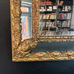 French Antique Cushion Mirror with Gilt Metal Surround and Original Wooden Back