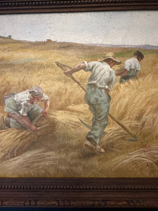 A Ménégaux Original French Oil Painting “Cutting the Hay” Original Oak Frame - French General Trading