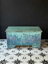 Load image into Gallery viewer, Antique Pine Blanket Box Original Turquoise Blue Layered Paint Finish Bohemian - French General Trading