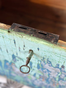 Antique Pine Blanket Box Original Turquoise Blue Layered Paint Finish Bohemian - French General Trading