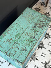 Load image into Gallery viewer, Antique Pine Blanket Box Original Turquoise Blue Layered Paint Finish Bohemian - French General Trading