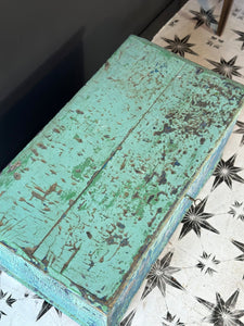 Antique Pine Blanket Box Original Turquoise Blue Layered Paint Finish Bohemian - French General Trading