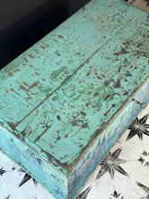 Load image into Gallery viewer, Antique Pine Blanket Box Original Turquoise Blue Layered Paint Finish Bohemian - French General Trading