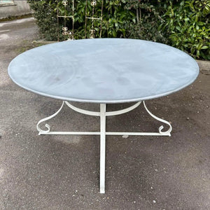 French Vintage Large Round Zinc Top Garden Table 135cm Seats 6 - 8 - French General Trading