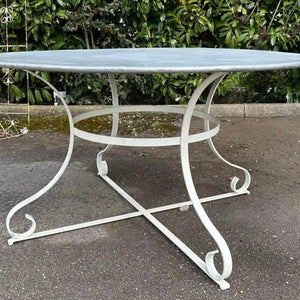 French Vintage Large Round Zinc Top Garden Table 135cm Seats 6 - 8 - French General Trading