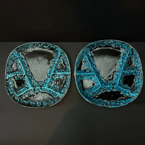 Incredible ‘Vallauris’ 1960’s Entre Plates Fantastic Crusty Turquoise Pair (2) - French General Trading