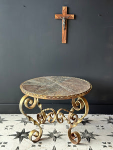 Midcentury French Stone and Wrought Iron Coffee Table - Superb - French General Trading