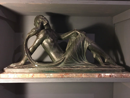 Art Deco French Bronzed Plaster Nude Figurine on Marble Signed “M.SECONdO” - French General Trading