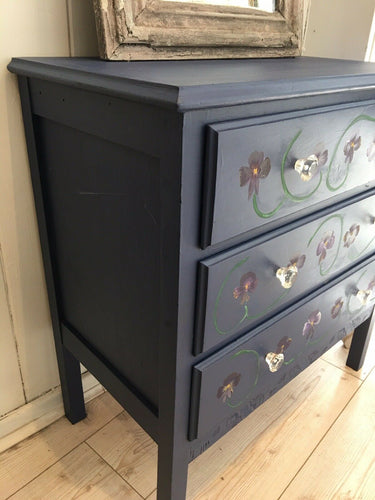 Pretty Midcentury Chest Of Drawers Handpainted Pansy Flowers - French General Trading